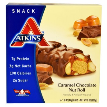 Atkins Snack Bar Caramel Chocolate Nut Roll -- 5 Bars