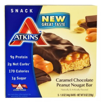 Atkins Snack Bar Caramel Chocolate Peanut Nougat -- 5 Bars
