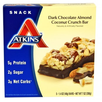 Atkins Snack Bar Dark Chocolate Almond Coconut Crunch -- 5 Bars