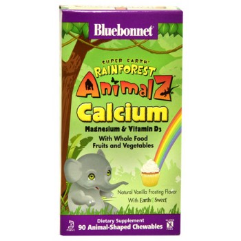 Bluebonnet Nutrition Super Earth® Rainforest Animalz® Calcium Magnesium & Vitamin D3 Natural Vanilla Frosting -- 90 Chewables
