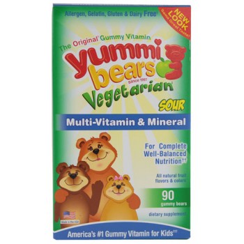 Hero Nutritionals Yummi Bears Multi-Vitamin and Mineral Vegetarian Sour Natural Fruit -- 90 Gummy Bears