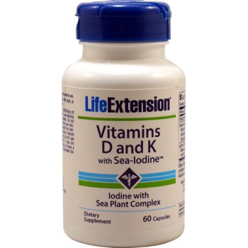 Life Extension Vitamiins D and K with Sea-Iodine™ -- 60 Capsules
