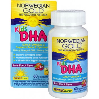 Renew Life Kids DHA Daily Omega-3 Fruit Punch -- 60 Chewable Softgels