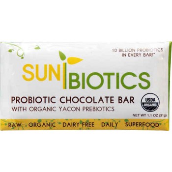 Sunbiotics Probiotic Chocolate Bar with Organic Yacon Prebiotics -- 1.1 oz